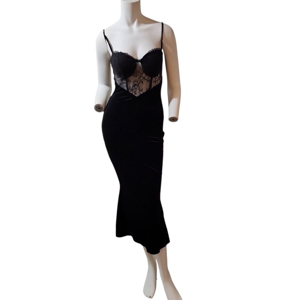 Windsor Size XS Black Velvet & Lace Bodycon Party Dress Date Night Glam Sexy